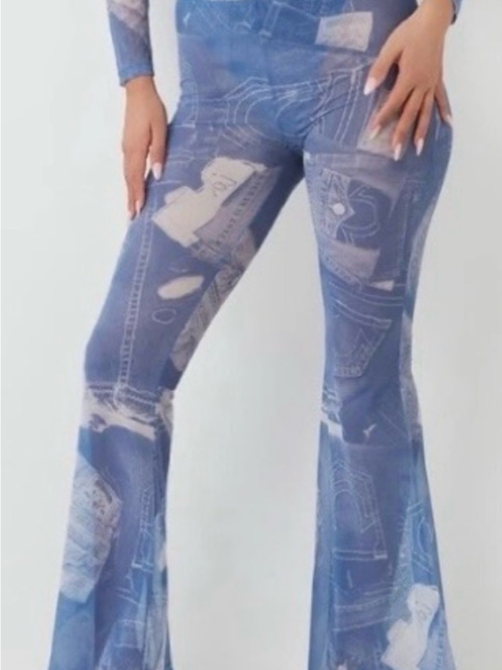 True Religion sheer denim print flare pants - Picture 3 of 4